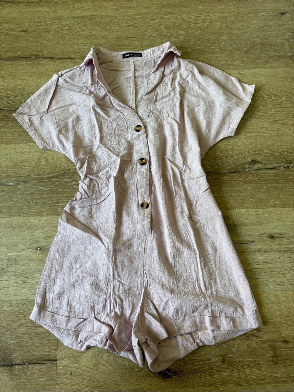 SHEIN Pale Pink Short Sleeve Romper with Front Buttons
